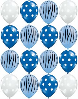 16 Polkadot Blue Shades Latex Balloons Zebra Jungle Set