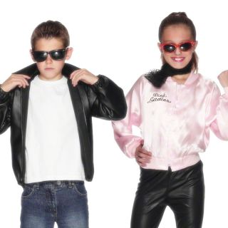 Kids Grease Boy T Bird Boy Girl Pink Lady Jacket Childrens Fancy Dress Costume