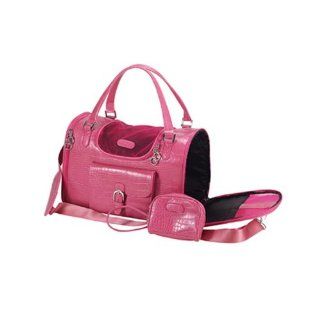 New Faux Crocodile Leather Travel Carrier Bag Pet Cat Small Dog Tote Pink Purse