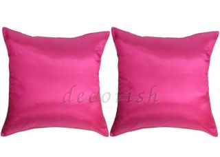2 Silk Chair Couch Throw Decorative Pillow Covers Fuchsia 20x20 Cushion New Pink