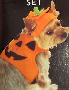 New Pumpkin Halloween Dog Costume Body Harness Hat Set for Dogs Sz Small