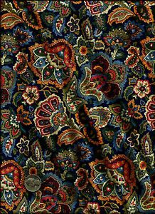 Nice Floral Paisley Print Multi Color on Med Blue Fabric by Springs