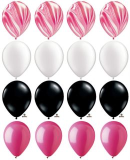 16 Hot Agate Pink Black White Princess Party Balloons