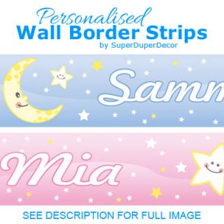 Cute Moon and Stars Wall Border Strips for Childrens Girls Boys Bedroom Nursery