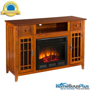 Electric Fireplace and Media Stand Mission Oak Finish Holds 50" Flat Panel