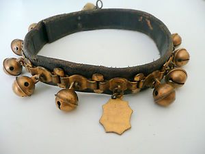 19th Century Small Dog Collar Bells Lock Key Dog Tag