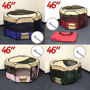 4 COLOR46"Soft Pet Playpen Exercise Puppy Dog Cat Play Pen Kennel Folding Crate