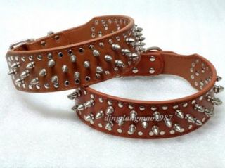 2'' Wide Pink Leather Spiked Studded Dog Collar Pitbull Bully Boxer Terrier s XL