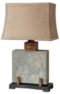 Slate Hammered Copper Square Indoor Outdoor Table Lamp