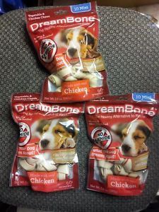 3 Packs New Dreambone Chicken Dog Chew Mini Treats 30 Bones Ins Track Inc