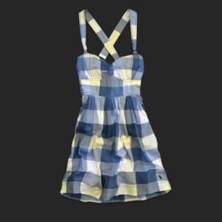 Abercrombie and Fitch A F Blue Pink Plaid Dress Sz M NW