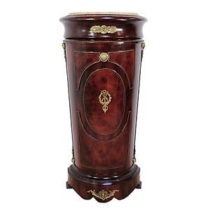 French Louis XV Antique Repro Marble Brass Mount Burl Wood Pedestal Stand Table