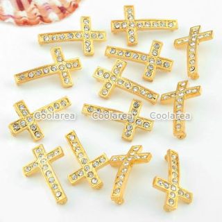 20x Clear Crystal Golden Cross Curved Side Ways Bracelet Connector Loose Beads