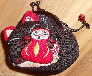 Handcrafted Fabric Change Coin Purse for Girls Black Cat Motif New Free SHIP