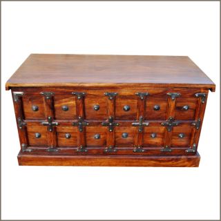 Handmade Solid Wood Storage Box Trunk Chest Coffee Table Wrought Iron Furniture