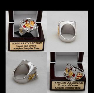 US Size 10 Knight Templar Masonic Ring 2Tone 18K Gold PLD Cross Crown 45 G