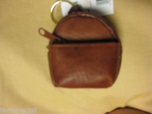 Buxton Genuine Leather Mini Backpack Key Ring Coin Change Purse Key Chain Brown