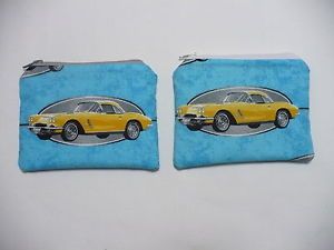 Yellow Corvette Zippered Fabric Coin Change Purse Muscle Classic Car