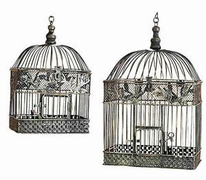 New Grey Metal Decorative Bird Cages Set Two Birdcages Glamorous Home Decor Chic