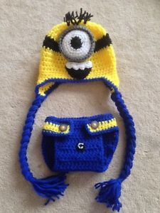 Hand Crochet Baby Despicable Me Minion Photo Prop Diaper Cover and Hat New