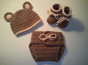 Baby Bear Hat Diaper Cover Booties Costume Crochet Boy Girl Newborn Halloween