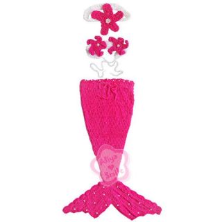 3pc Crochet Baby Mermaid Costume Infant Knit Photo Props Headband Top Tail 0 12M