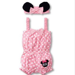 New Baby Girls 2pcs Bodysuit Headdress One Piece Pink Minnie Costume YH155