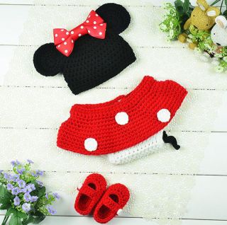 Newborn Baby Girl Knit Costume Crochet Clothes Photo Prop Outfit Hat Skirt Shoes