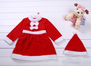 9 18 Months Baby Girls 2 PC Christmas Santa Claus Costume Dress Hat Outfit