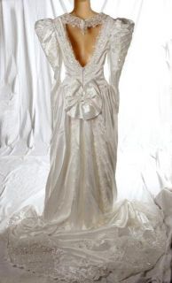 Vintage Alfred Angelo 80s Puffy Sleeve Wedding Dress Costume Down Sparkle Size 6