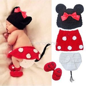 Minnie Mouse 4pcs Newborn 12M Baby Toddler Set Outfit Crochet Knit Costume Photo