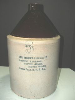 Antique Stoneware Crock Jug Jar 5 Gallon Hansen's Laboratory Cheese Butter N Y