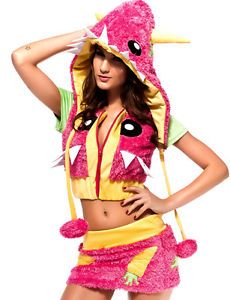 New Deluxe Pink Furry Monster GoGo Dancer Outfit Costume Adult Baby Hoodie Skirt