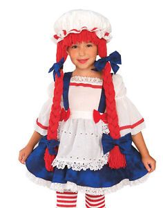 Fairytale Girls Rag Doll Raggedy Ann Young Child Halloween Costume Set Toddler M