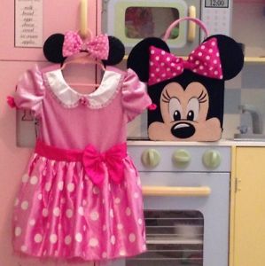  Toddler Minnie Mouse Costume Treat Bag and Ears Size 4T Authentic
