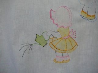 Vtg Baby Wall Hanging Quilt Top 36"X64" Pink Blue Yellow Embroidery Appliqued