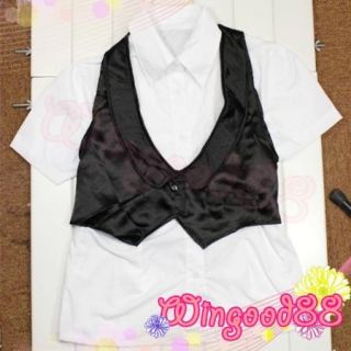 Sexy School Girl Plaid Skirt White Shirt Tie G String Cosplay Costume Lingerie