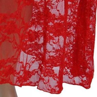 Sexy Red Long Halter Mesh Dress Skirt Lingerie Open Side G String Costume
