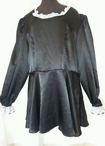 Suddenly Fem Black Satin Dress Costume Sexy Witch French Maid Lace Size 22