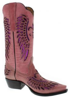 Women's Cowboy Boots Ladies Pink Leather Sequins Western Riding Biker Rodeo Best