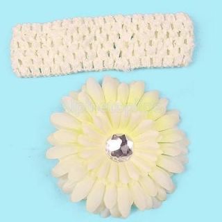 Baby Kids Crochet Headband Daisy Hair Clip Bow Ivory