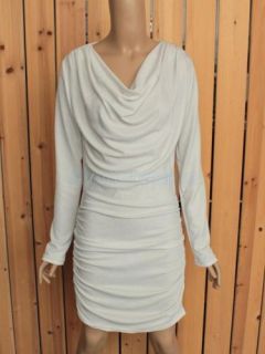 Fashion Sexy New Women Solid Slim Fit Pleated Cowl Neck Dress Beige