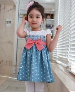Girls Baby Toddlers Soft Cowboy Blue Top Dot Joint Skirt 1pcs 1 6Y Dress Costume
