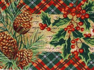 Christmas 13"x 68" Tapestry Table Runner Poinsettia Holly Pinecone Green Red New