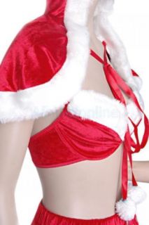 Women's Cute Cool Sexy Christmas Santa Claus Costume Lingerie Skirt w Cape Hat