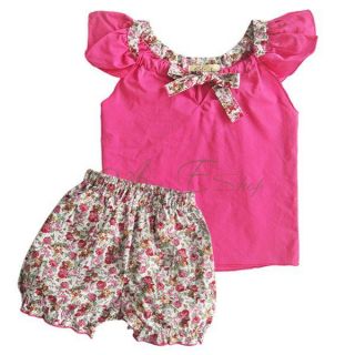 Girls Ruffle Bowknot Top Floral Pants Costume Kids 2pc Summer Outfits Sz 2 6