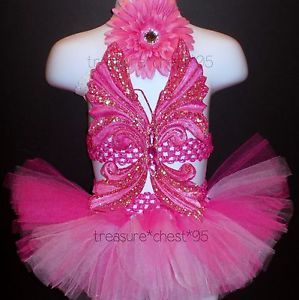 Pink Butterfly Tutu Headband Wings Fairy Newborn Baby Preemie Photo Prop Costume