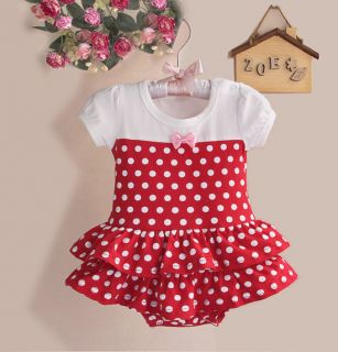1pc Cotton Baby Girl Toddler Red Polka Dot Romper Jumpsuit Outfit Clothes 9 12M