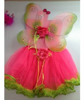 2pc Hotpink Lime Wings Tutu Dance Dressup Halloween Costume Toddler Girl 2T 7T