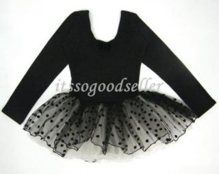 Pink Black Girl Ballet Tutu Dance Costume Long Sleeve Leotard Dress Party Skirt